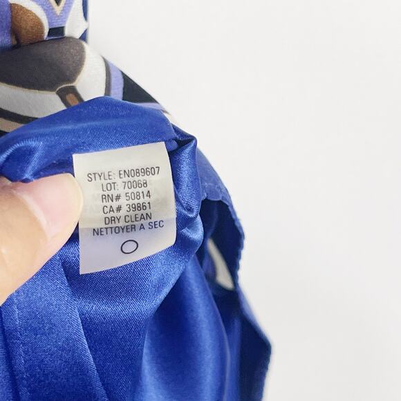 Elie Tahari Small Blue Purple Printed Silk Stretch Short Sleeve VNeck Dress Slip - Picture 10 of 11